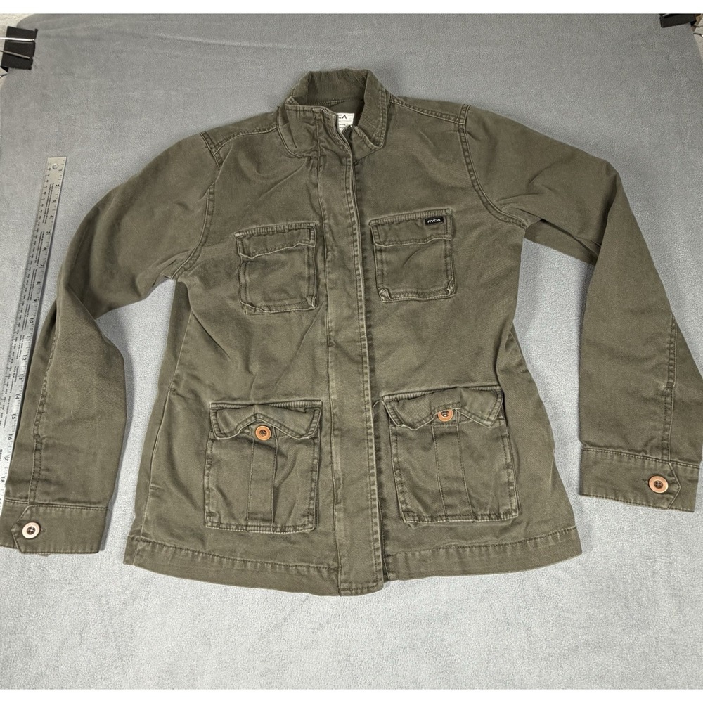 RVCA Utility Jacket Womens Medium  Green Canvas Cotton Full Zip Field Coat Good